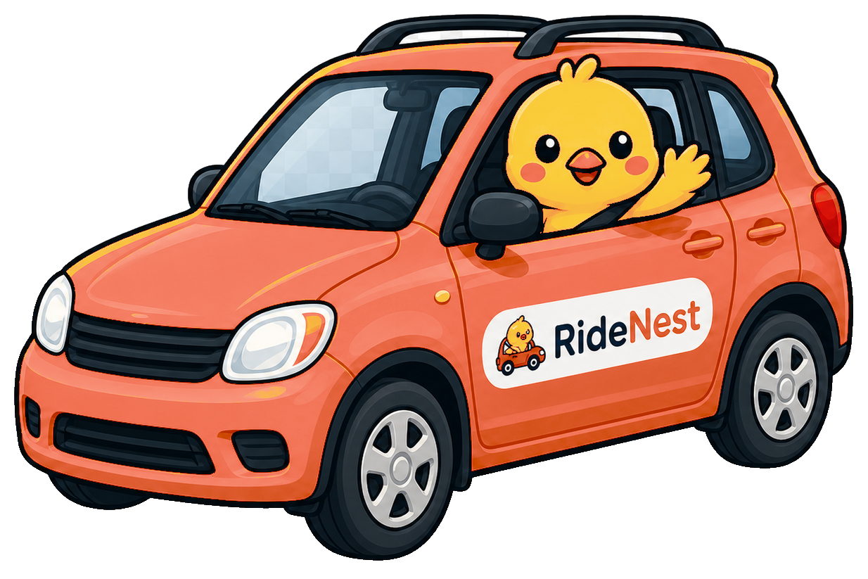 Ralphie riding in a RideNest car